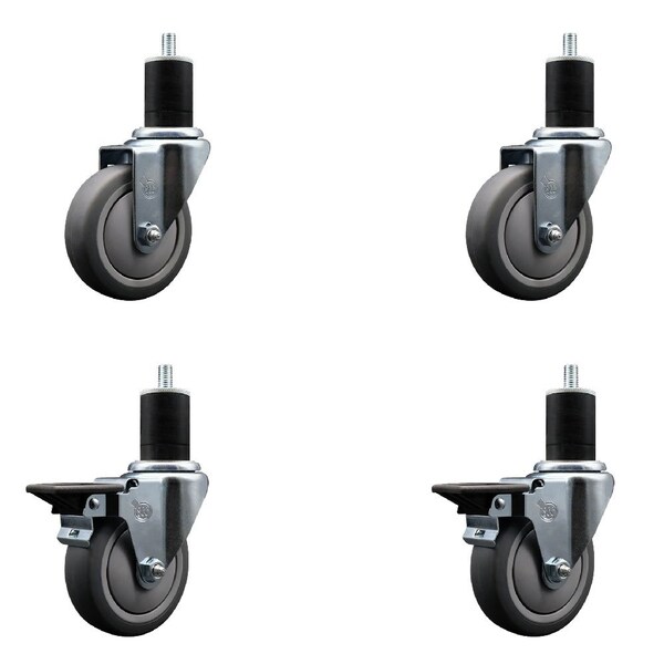 Service Caster 4'' Thermoplastic Rubber Wheel Swivel 1-3/4'' Expanding Stem Caster Set 2 Brakes, 4PK SCC-EX20S414-TPRB-2-PLB-2-134 - main